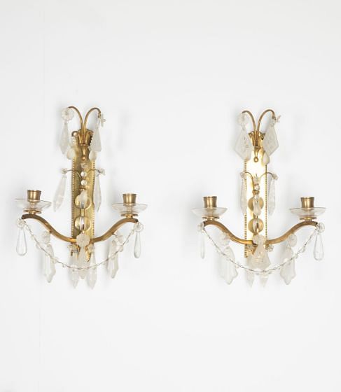 Pair of Gilt Metal and Glass Candle Sconces