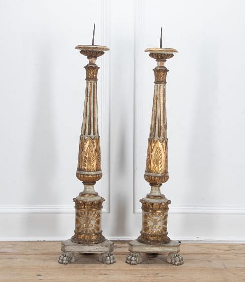 Large Pair of Late 18th Century Italian Carved Candlesticks