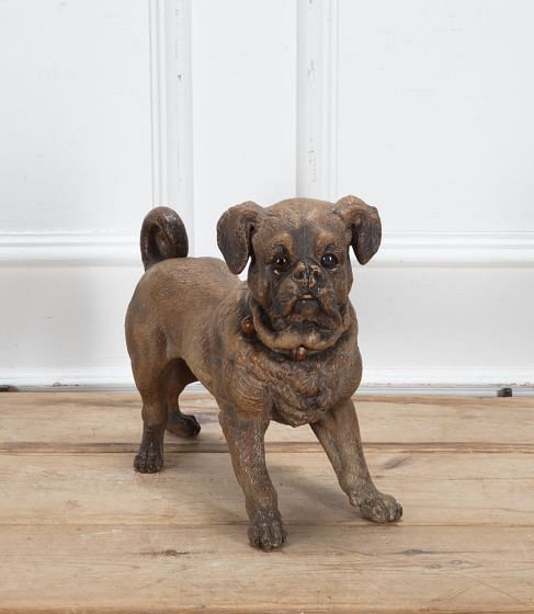 19th Century Life Sized Pottery Painted Standing Pug