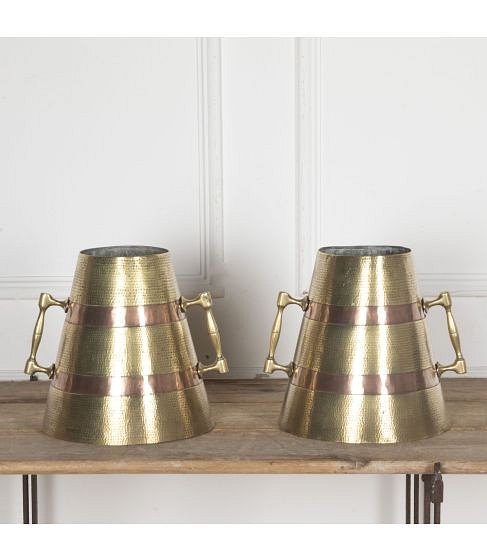 SALE: Large Pair of 20th Century Brass and Copper Wine Carriers