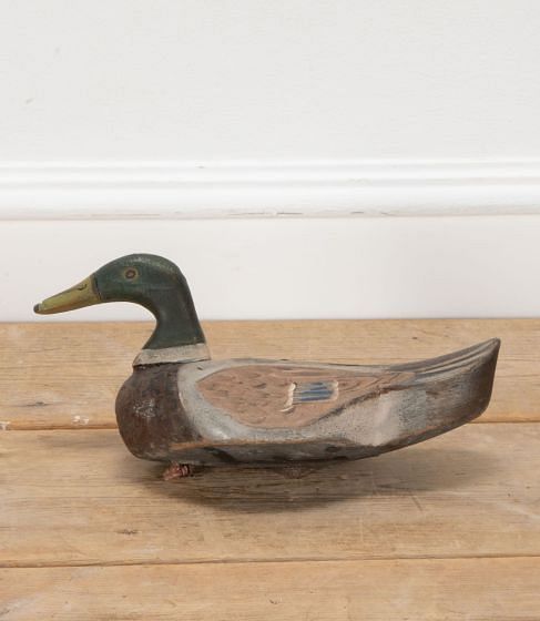 French 20th Century Carved Wooden Decoy Duck
