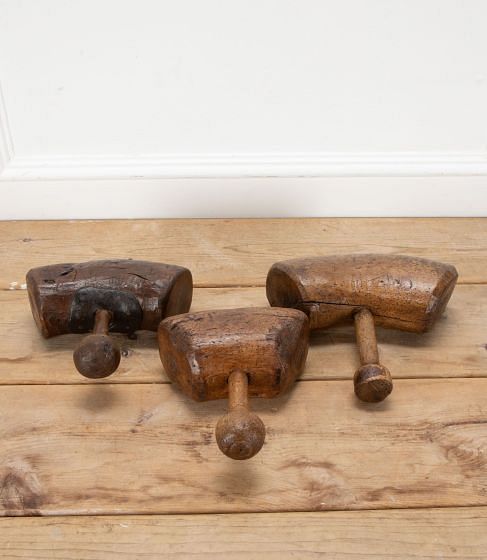 Set of Three French 19th Century Wooden Stonemasons Mallets