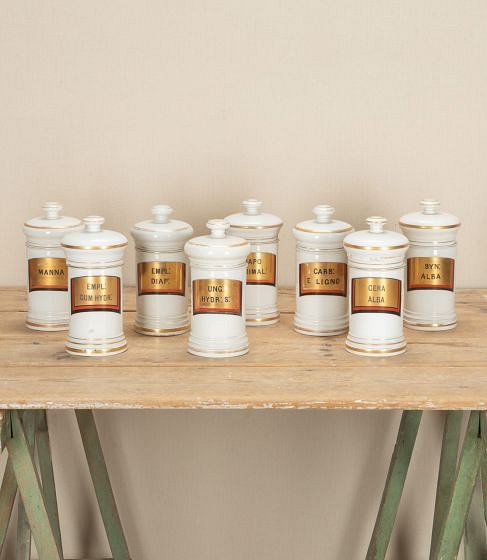 Set of Eight Mid-20th Century French Apothecary Jars