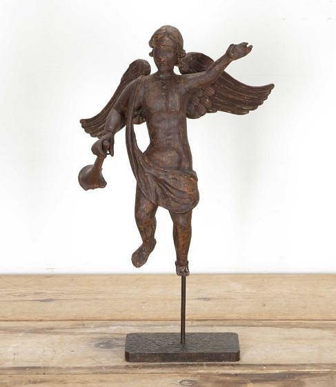 18th Century Italian Herald Angel Carved Figure on Stand