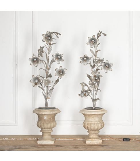 Pair of 20th Century French Metal Flower Lights