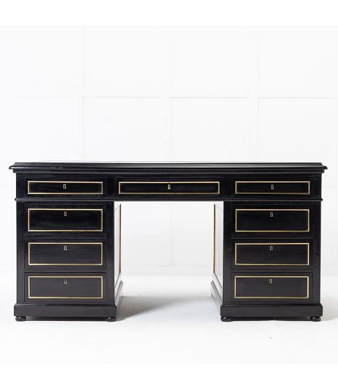 Early 20th Century French Ebonised Pedestal Desk