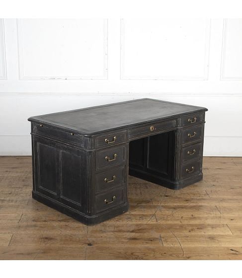 Large 20th Century Ebonised Pedestal Desk