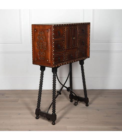 Vargano Style Leather Cupboard on Ebonised Stand