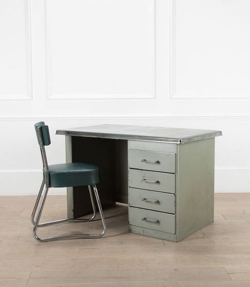 20th Century French Children's Metal Desk and Chair