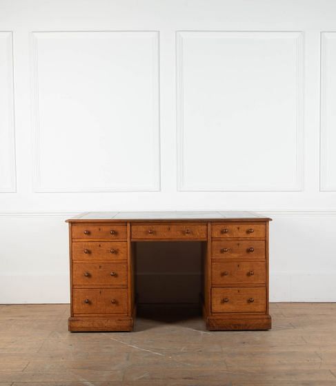 19th Century Oak Pedestal Desk by Hindley & Sons