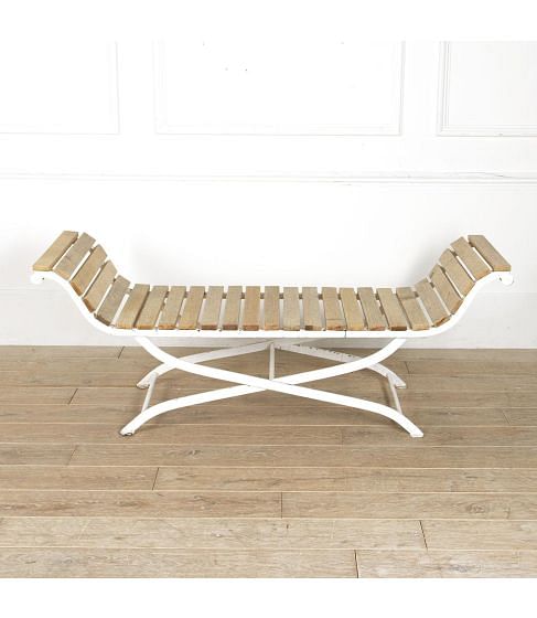Edwardian Painted Steel and Oak Garden Bench