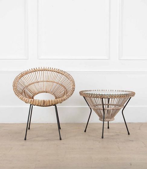 20th Century Canework Verandah Chair and Table