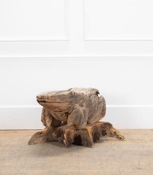 20th Century June Barrington-Ward Wood Carved Toad Seat