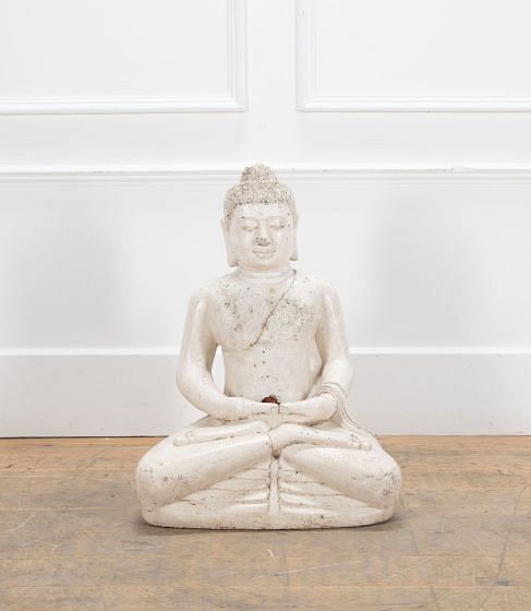 19th Century White Weathered Marble Buddha