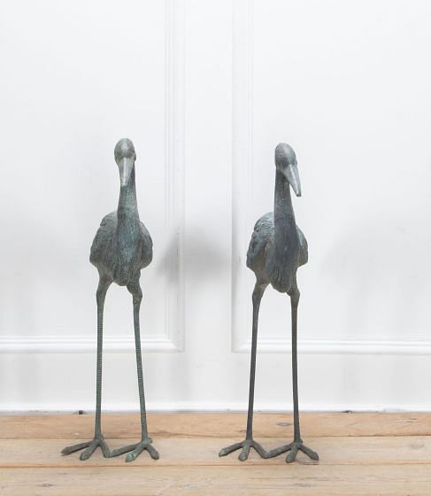 Pair of 20th Century Life Size Heavy Bronze Crested Cranes