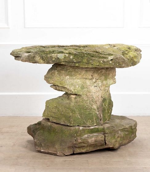 Large Victorian Carved Stone Rustic Form Bird Bath or Fountain