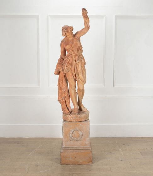 Large 19th Century John Mathews Terracotta Figure on a Pedestal of the Huntress