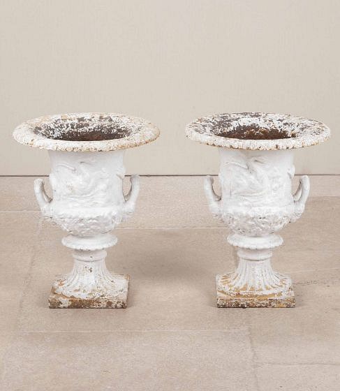 Pair of 19th Century Andrew Handyside Cast Iron Swan Urns