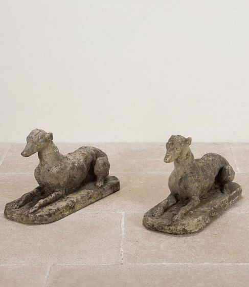 Pair of 20th Century English Reconsituted Stone Whippet Dogs