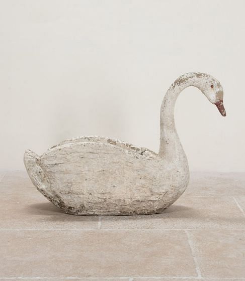 Large 20th Century French Painted Composite Stone Swan
