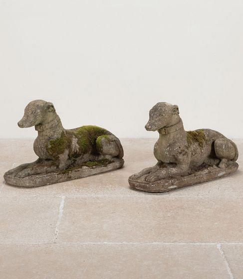 Pair of 20th Century English Reconsituted Stone Whippet Dogs