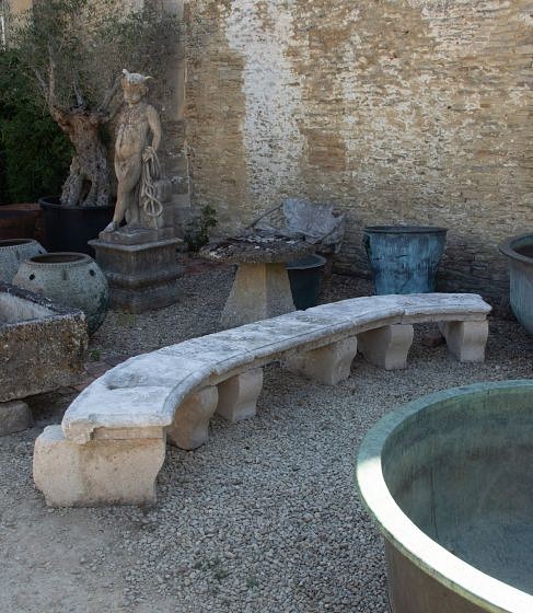 18th Century Natural Limestone Demi Lune Garden Bench