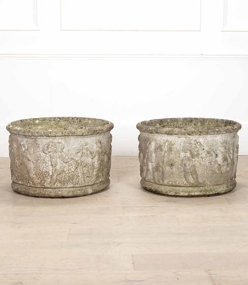 Large Pair of Early 20th Century Composition Stone Planters