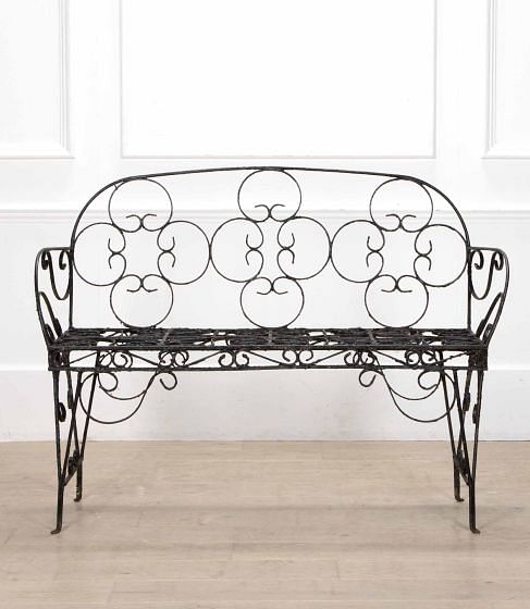 Early 20th Century French Black Wrought Iron Bench