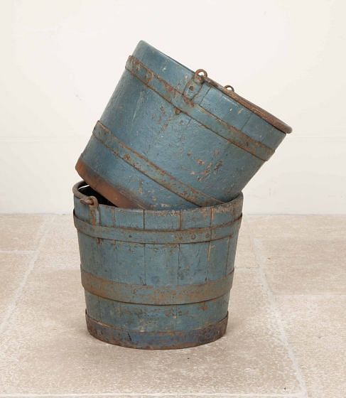 Pair of 19th Century Swedish Painted Blue Buckets