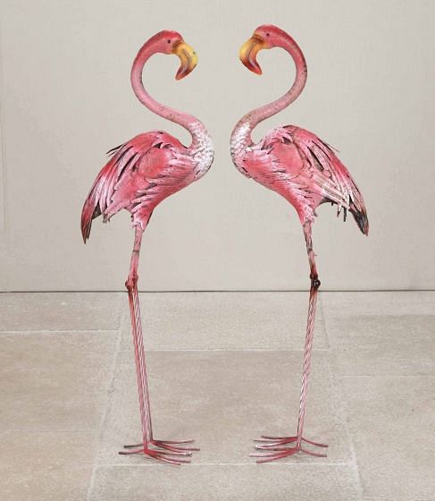 Pair of 20th Century French Pink Painted Metal Flamingoes