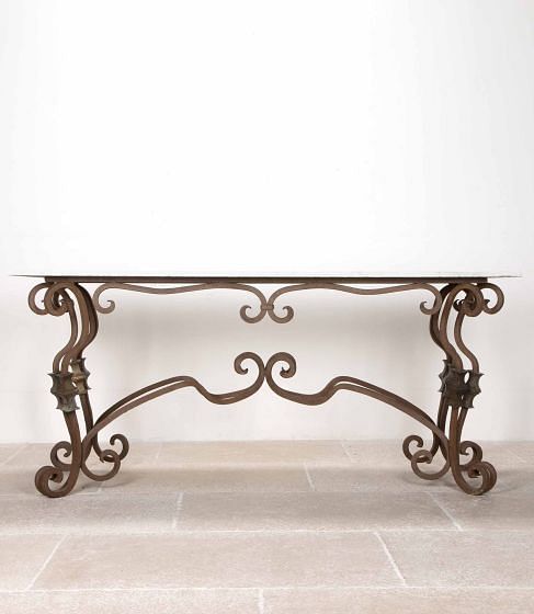 Large Mid-19th Century Wrought Iron and Marble Garden Table