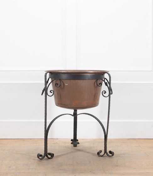 SALE: Victorian Copper Planter on Scrolled Iron Stand