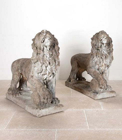 Large Pair of 20th Century Reconstituted Stone Medici Lion Statues