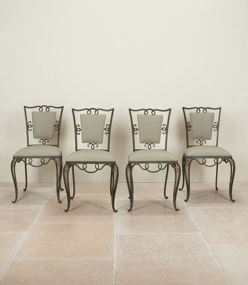 Set of Four Late Art Deco French Iron Upholstered Chairs GA3042446
