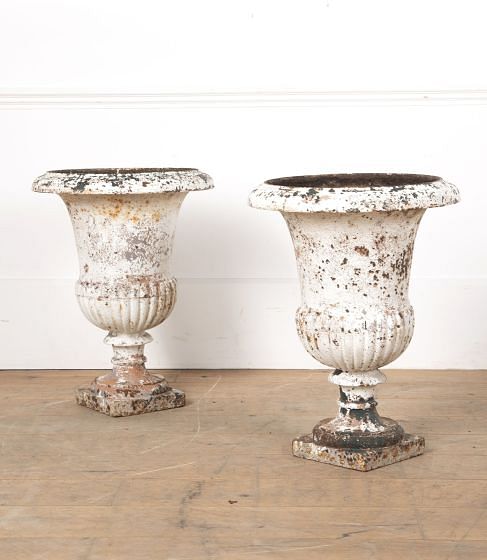 Pair of 19th Century French Iron Medici Urns