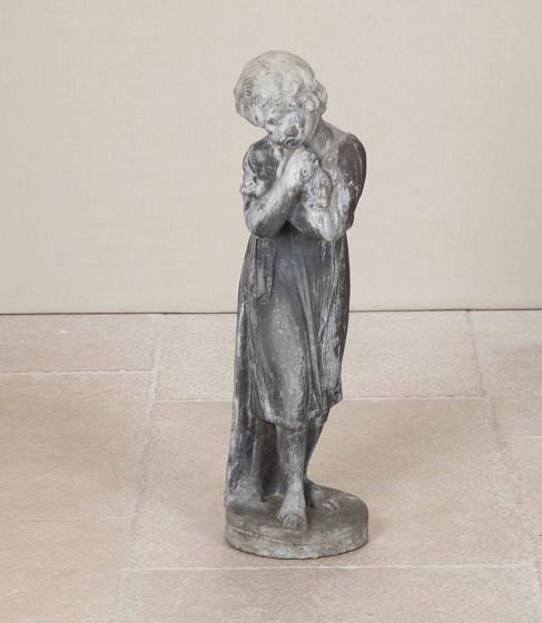 Late 19th Century Lead Statue of a Girl Holding a Dog