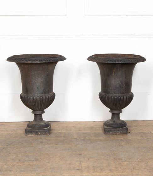 Large Pair of 19th Century Cast Iron Urns by Allez Freres