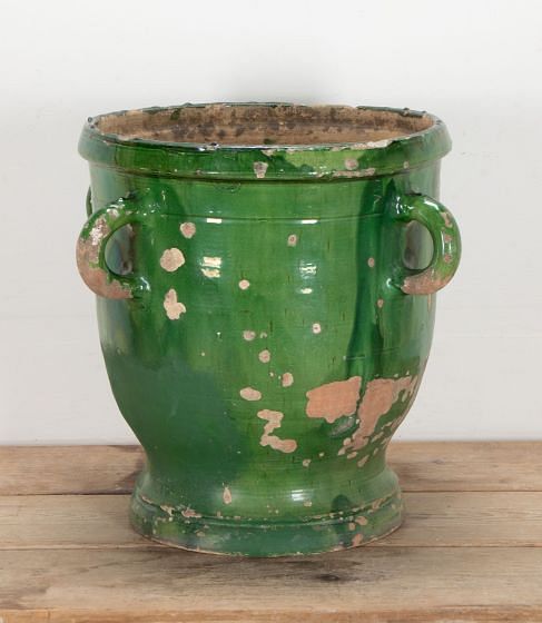 Large 19th Century Castelnaudary Green Glaze Terracotta Planter
