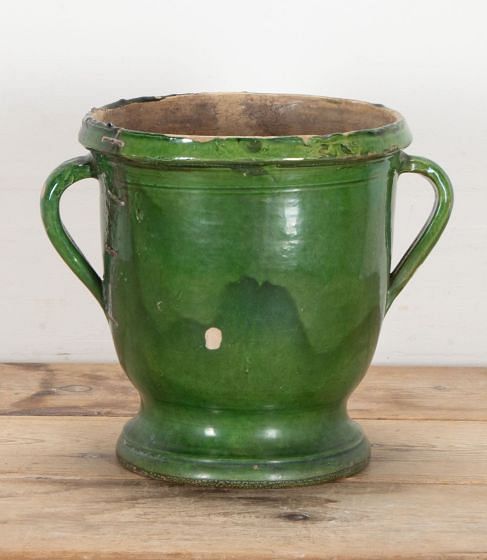 19th Century Castelnaudary Green Glaze Terracotta Planter