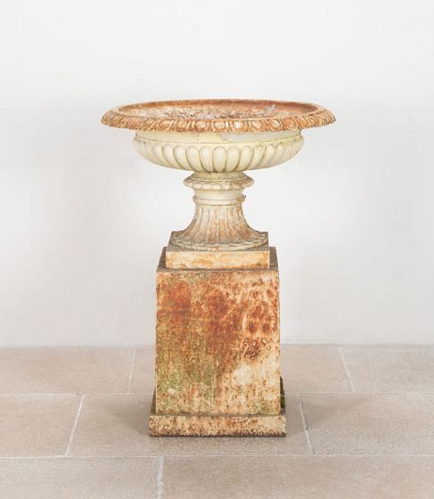 Large 19th Century Victorian Cast Iron Urn on Plinth
