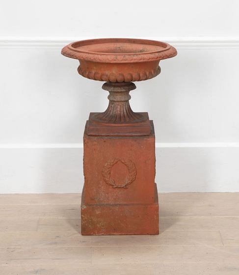 English Terracotta Tazza Urn on Plinth Base