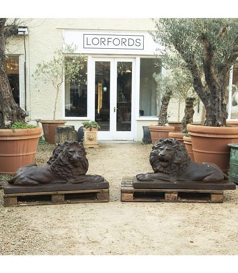 Pair of French 19th Century Cast Iron Lions