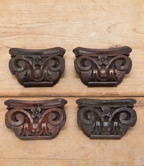 Set of Four Corinthian Capitals in Carved Oak