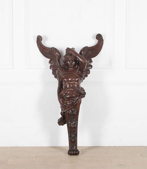19th Century Carved Wood Angel Gabriel