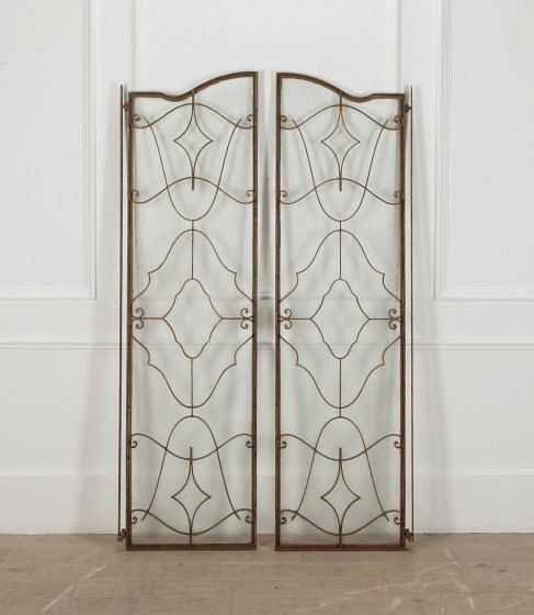 Pair of 1920s Metal Doors with Acid Etched Glass