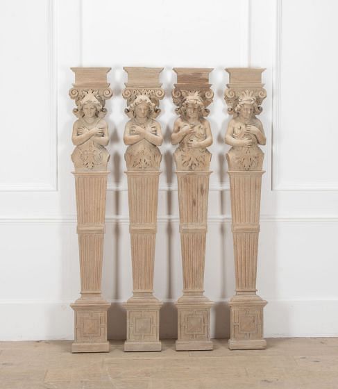 Set of Four Large Victorian Bleached Oak Carved Caryatids