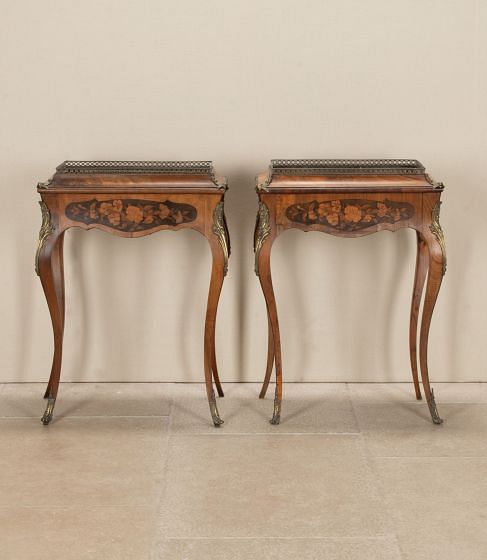 Pair of Victorian Walnut and Inlaid Jardiniere Tables