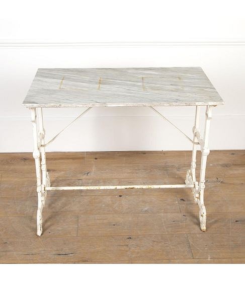 Late 19th Century French Marble Top Bistro Table with Iron Base