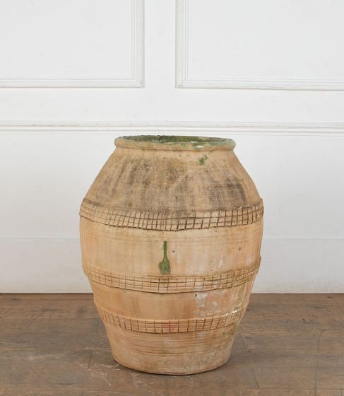 Large 19th Century Spanish Green Glazed Olive Jar