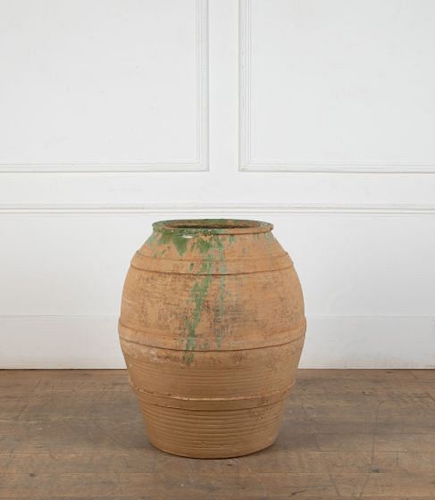 Large 19th Century Spanish Green Glazed Olive Jar
